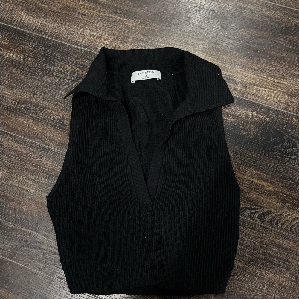 Babaton Sculpt Rib Knit Polo cropped top